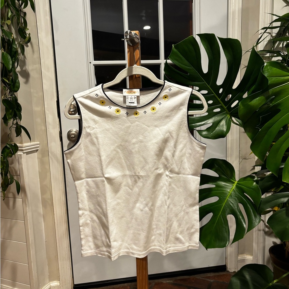 Talbots White Tank Top with Yellow Embellishments